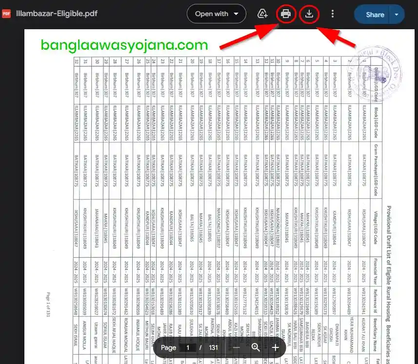 Birbhum Bangla Awas Yojana list 2025 PDF Download