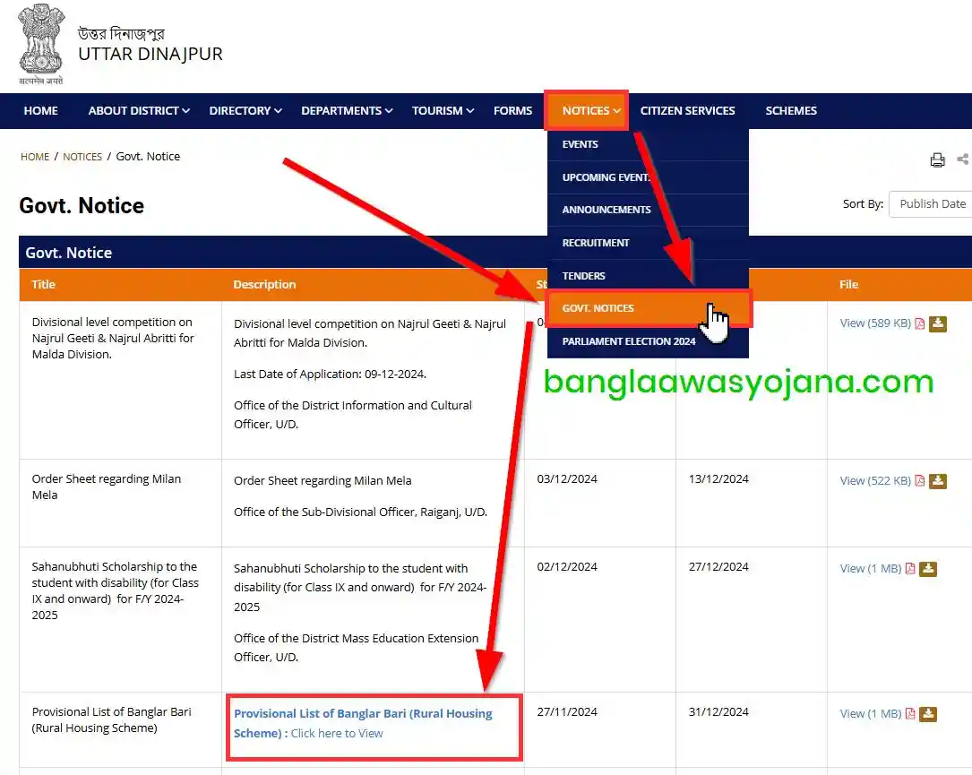 Uttar Dinajpur Bangla Awas Yojana list 2025